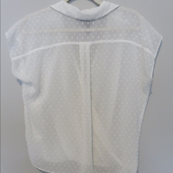 I.N.C. White Sheer Embossed Dot Collared Wrap Top - Picture 7 of 7